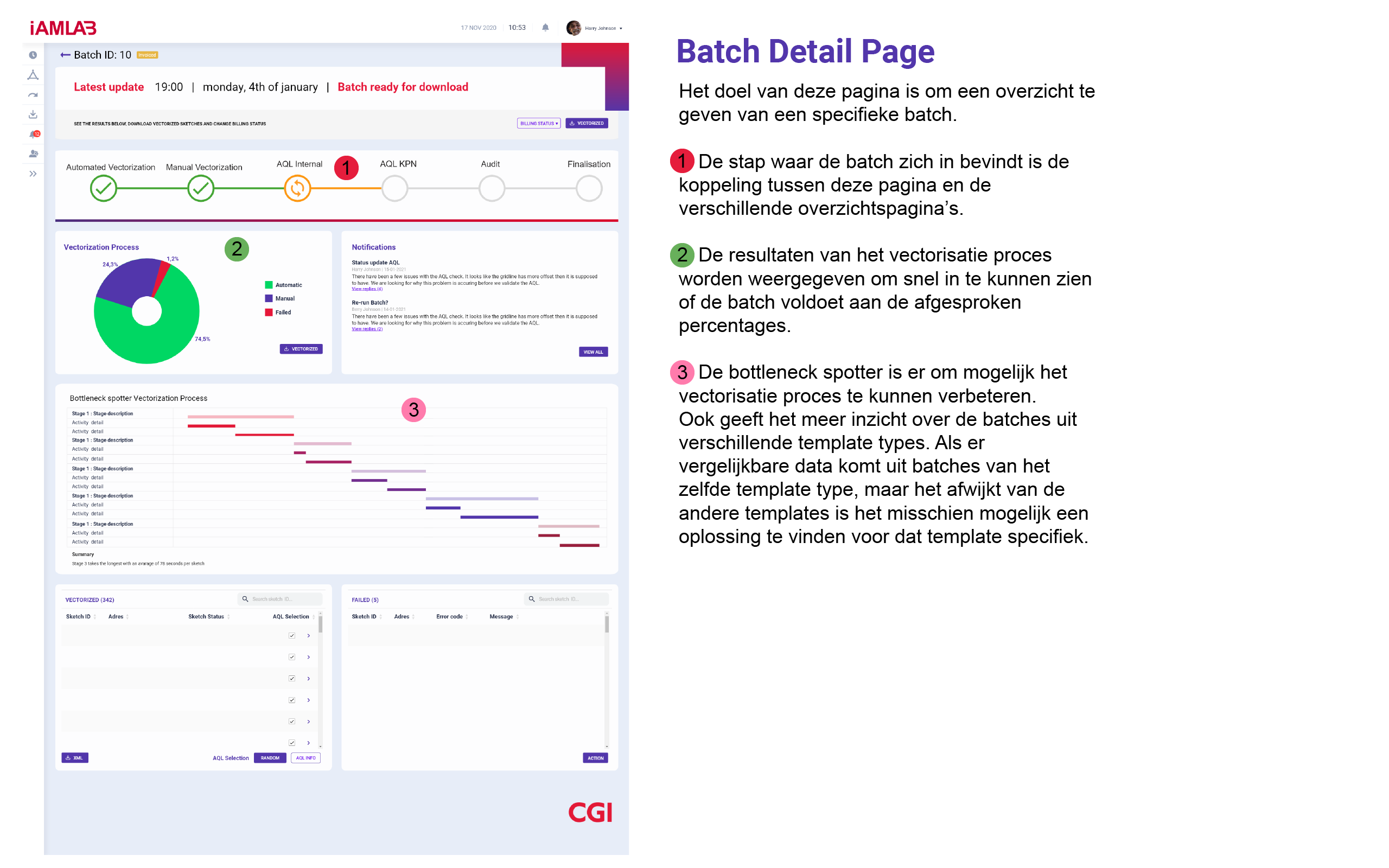 Batch detail page met uitleg